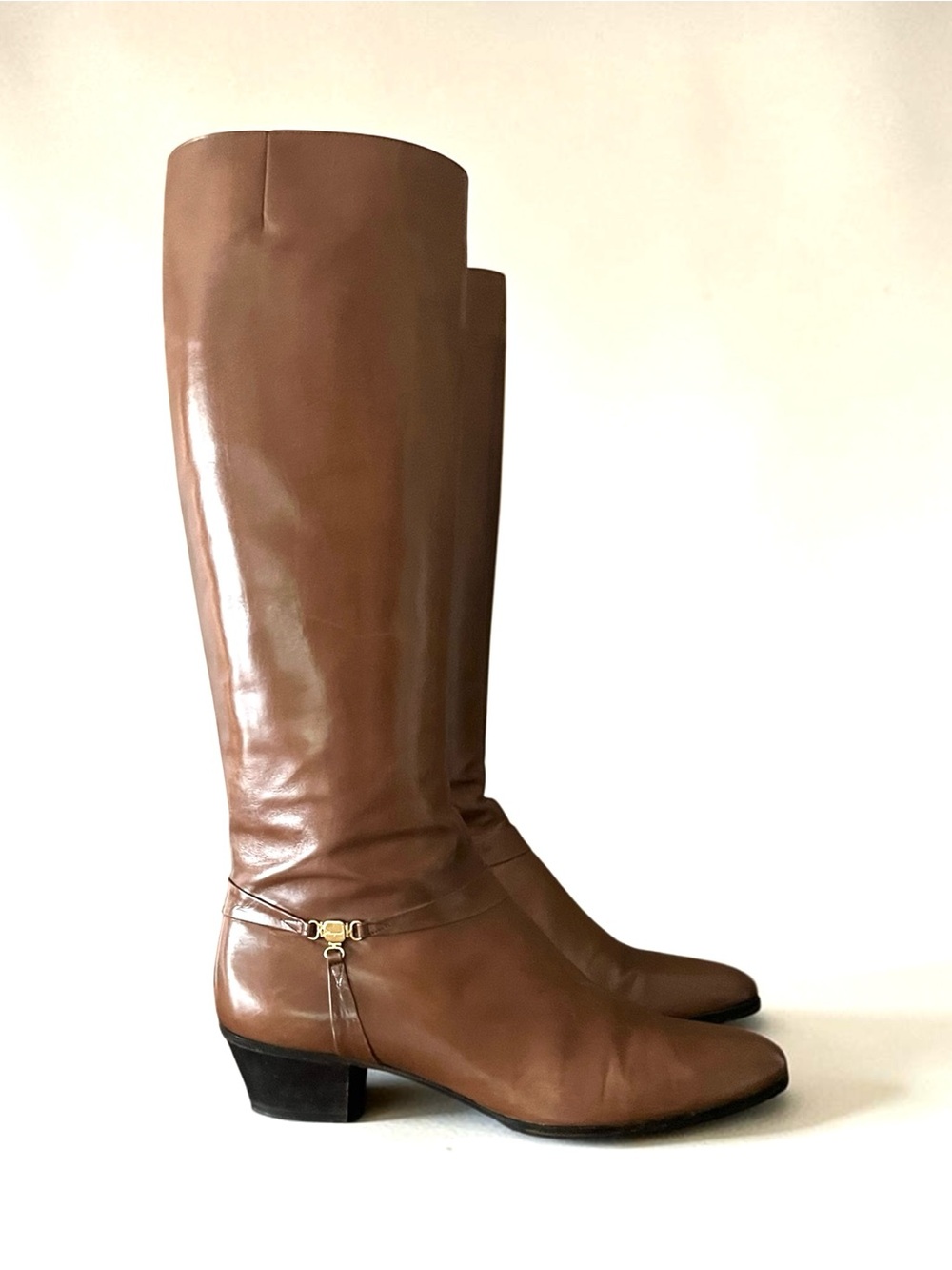 Incredible Vintage Salvatore Ferragamo Cognac Leather Knee-High Boots - Picture 2 of 5